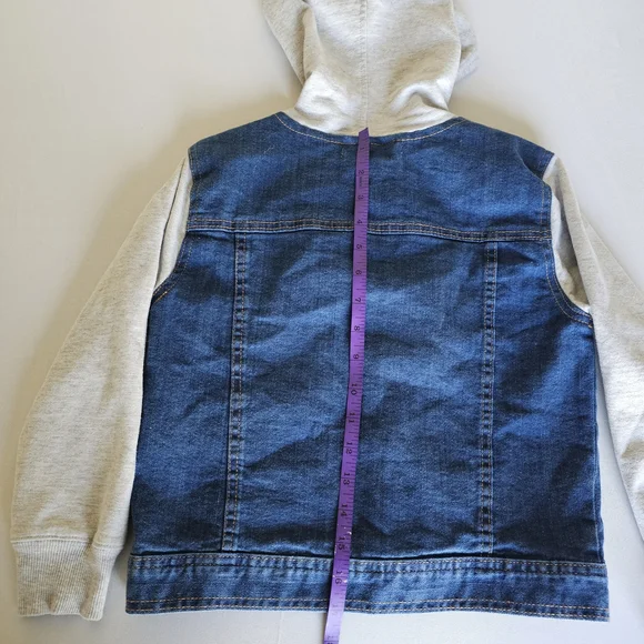 Kids Denim Hooded Jacket - Blue and Light Gray - Picture 7 of 16